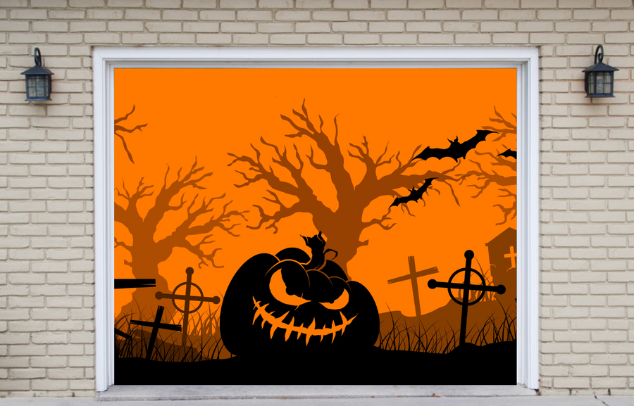 Fondo para puerta de garaje con calabazas y murciélagos de Halloween