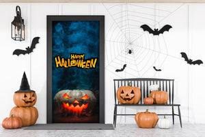 Mural para puerta de entrada con diseño de calabaza fumando de Feliz Halloween