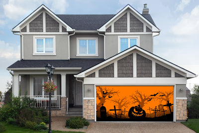 Happy Halloween banner. Halloween pumpkins and bats. Vector illustration - Decor-Your-Door