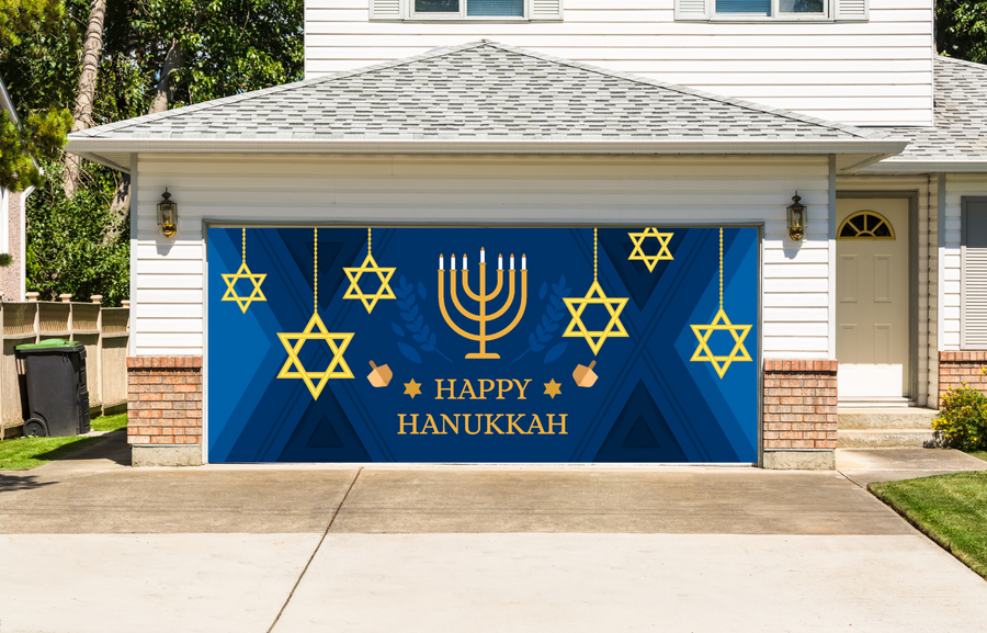 Happy Hanukkah David Star Garage Door Wrap Cover Mural Decoration