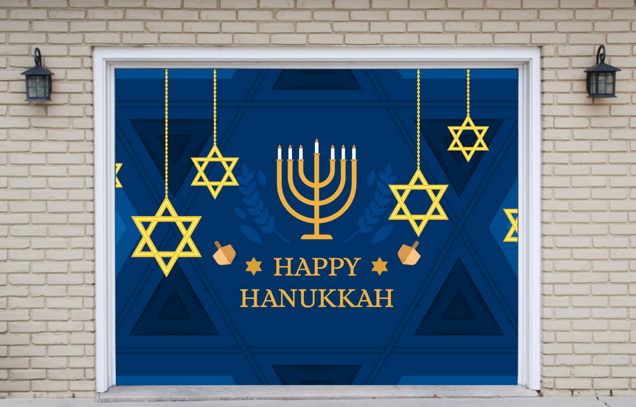 Happy Hanukkah David Star Garage Door Wrap Cover Mural Decoration
