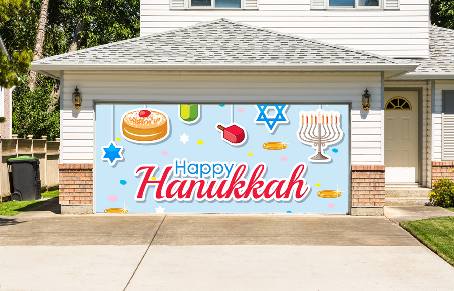 Happy Hanukkah Jewish Holiday Garage Door Wrap Cover Mural Decoration