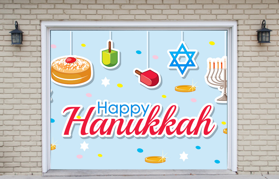 Happy Hanukkah Jewish Holiday Garage Door Wrap Cover Mural Decoration