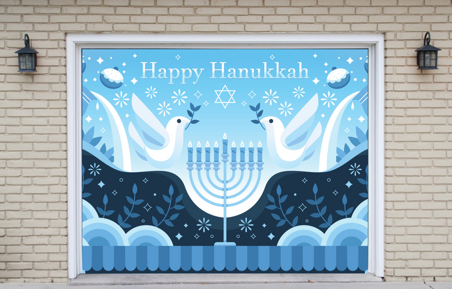 Happy Hanukkah Jewish Holiday Garage Door Wrap Cover Mural Decoration