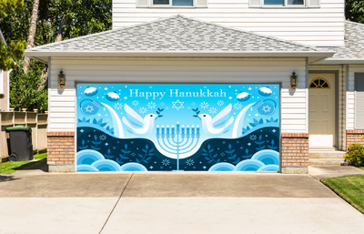 Happy Hanukkah Jewish Holiday Garage Door Wrap Cover Mural Decoration