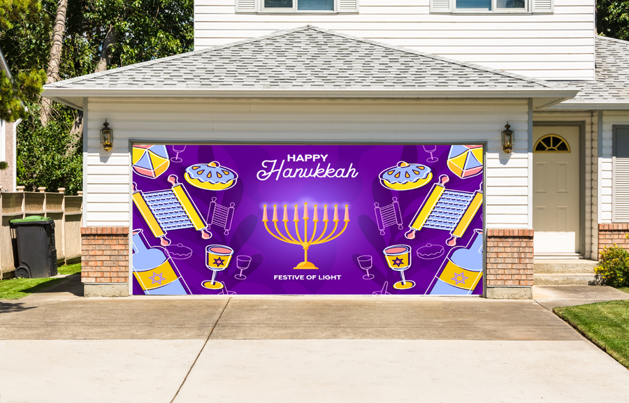 Happy Hanukkah Jewish Holiday Garage Door Wrap Cover Mural Decoration