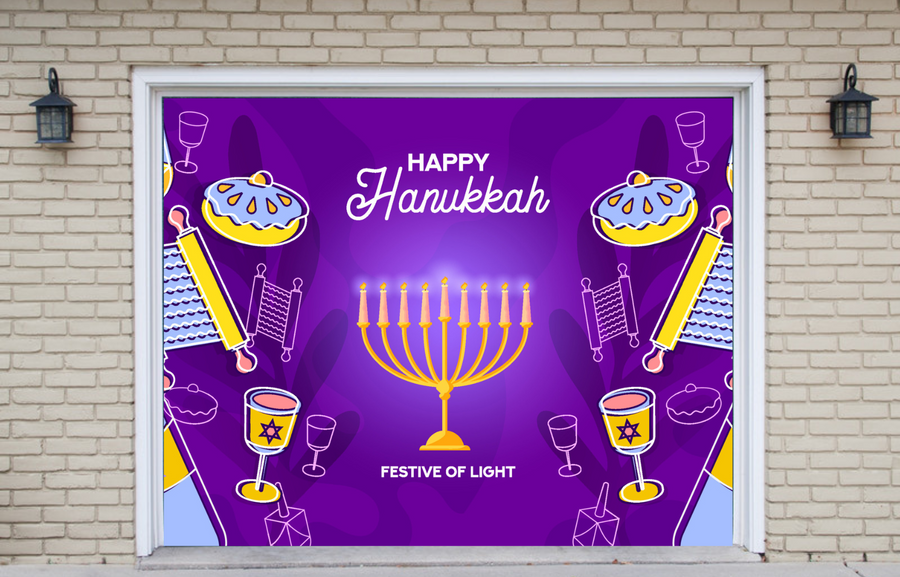 Happy Hanukkah Jewish Holiday Garage Door Wrap Cover Mural Decoration
