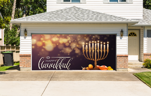 Happy Hanukkah Jewish Holiday With Candles Garage Door Wrap Cover Mural Decoration