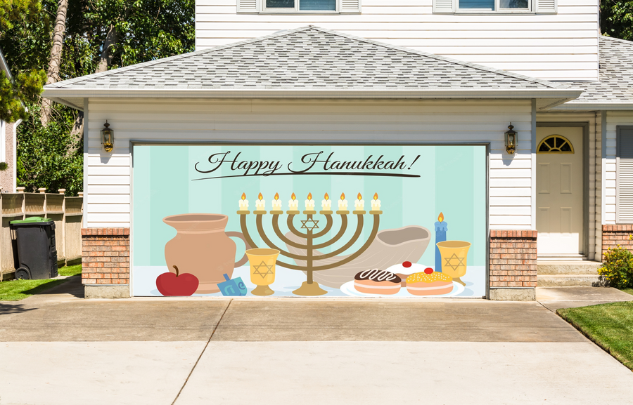 Happy Hanukkah Jewish Holiday Garage Door Wrap Cover Mural Decoration