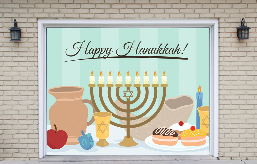 Happy Hanukkah Jewish Holiday Garage Door Wrap Cover Mural Decoration