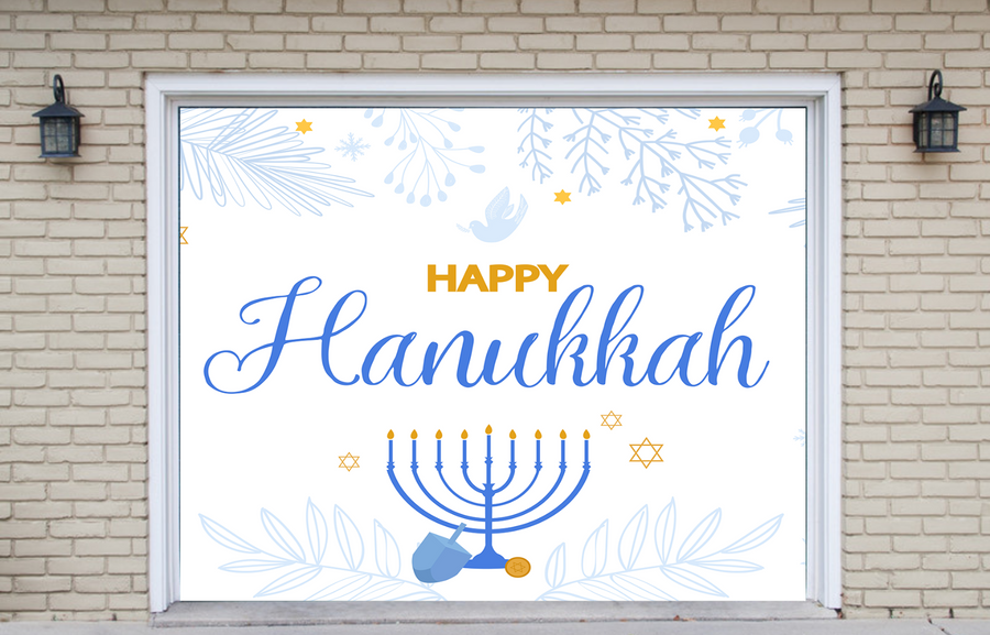 Happy Hanukkah Jewish Holiday Garage Door Wrap Cover Mural Decoration