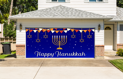 Happy Hanukkah Jewish holiday Garage Door Wrap Cover Mural Decoration