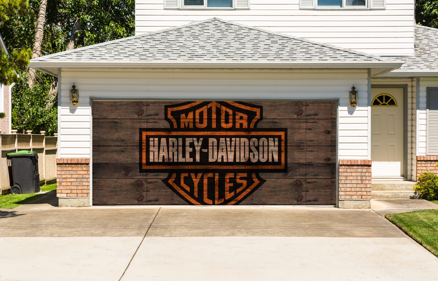 Vinilo adhesivo para puerta de garaje estilo madera de Harley Davidson