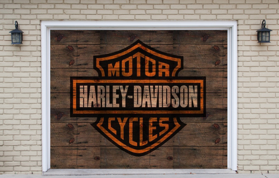Vinilo adhesivo para puerta de garaje estilo madera de Harley Davidson