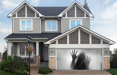 Horror Woman Behind The Matte Glass In Black And White Garage Door Cover Banner Backdrop