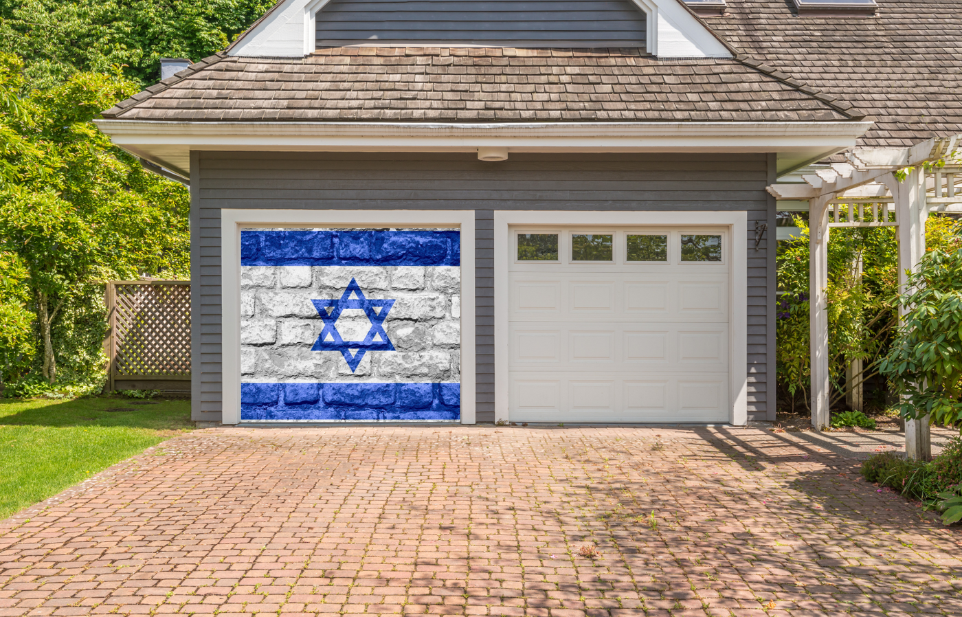 Israel Flag On Brick Wall Garage Door Cover