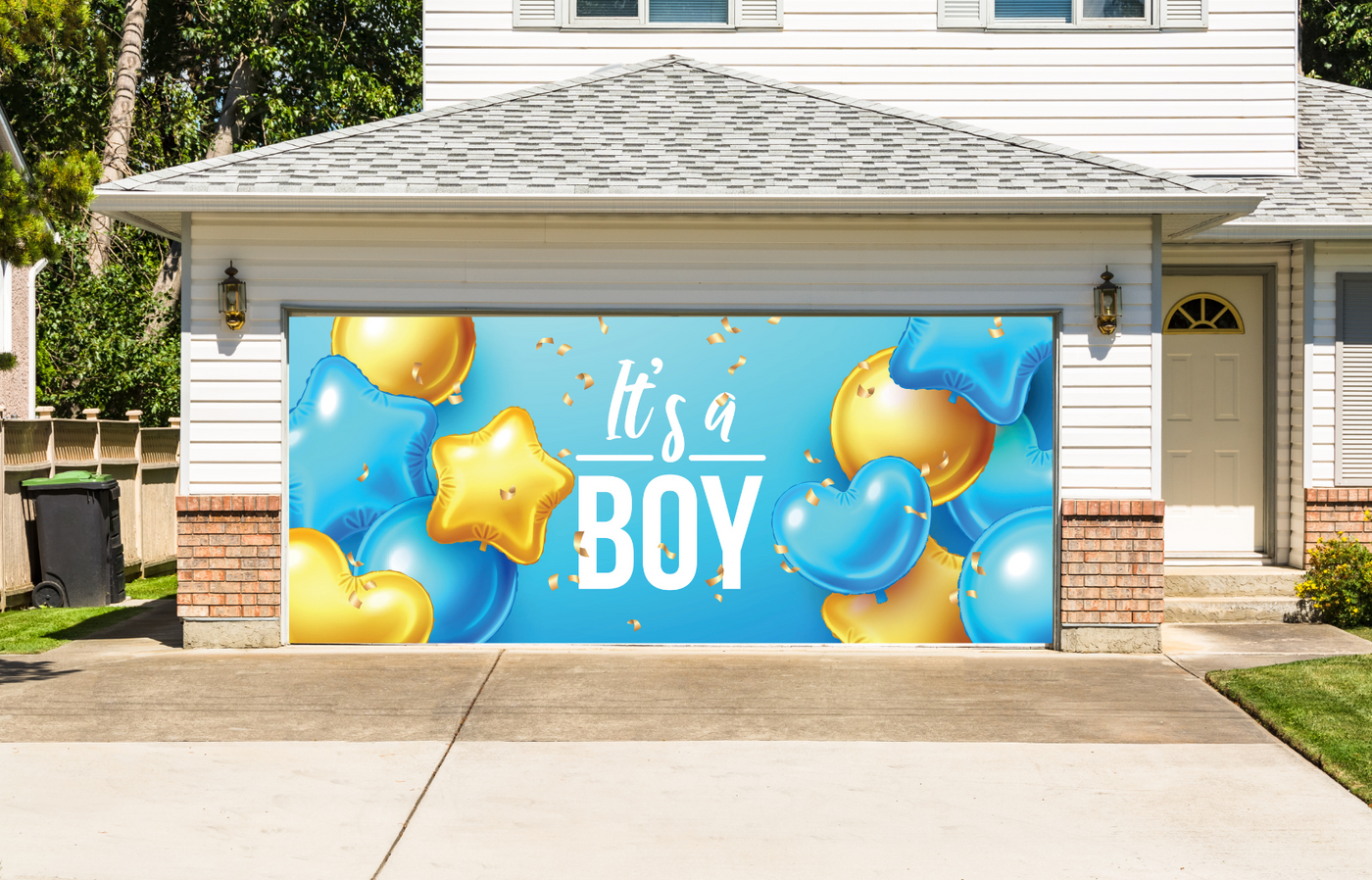 It's a Boy, Gender Reveal Baby Shower Birthday Balloons Garage Door Cover