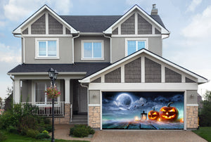 Lanterns Glowing At Moonlight In The Spooky Night Garage Door Cover Banner Backdrop