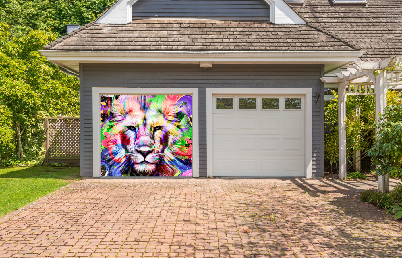Lion Colorful Splashes Garage Door Cover Wrap Banner