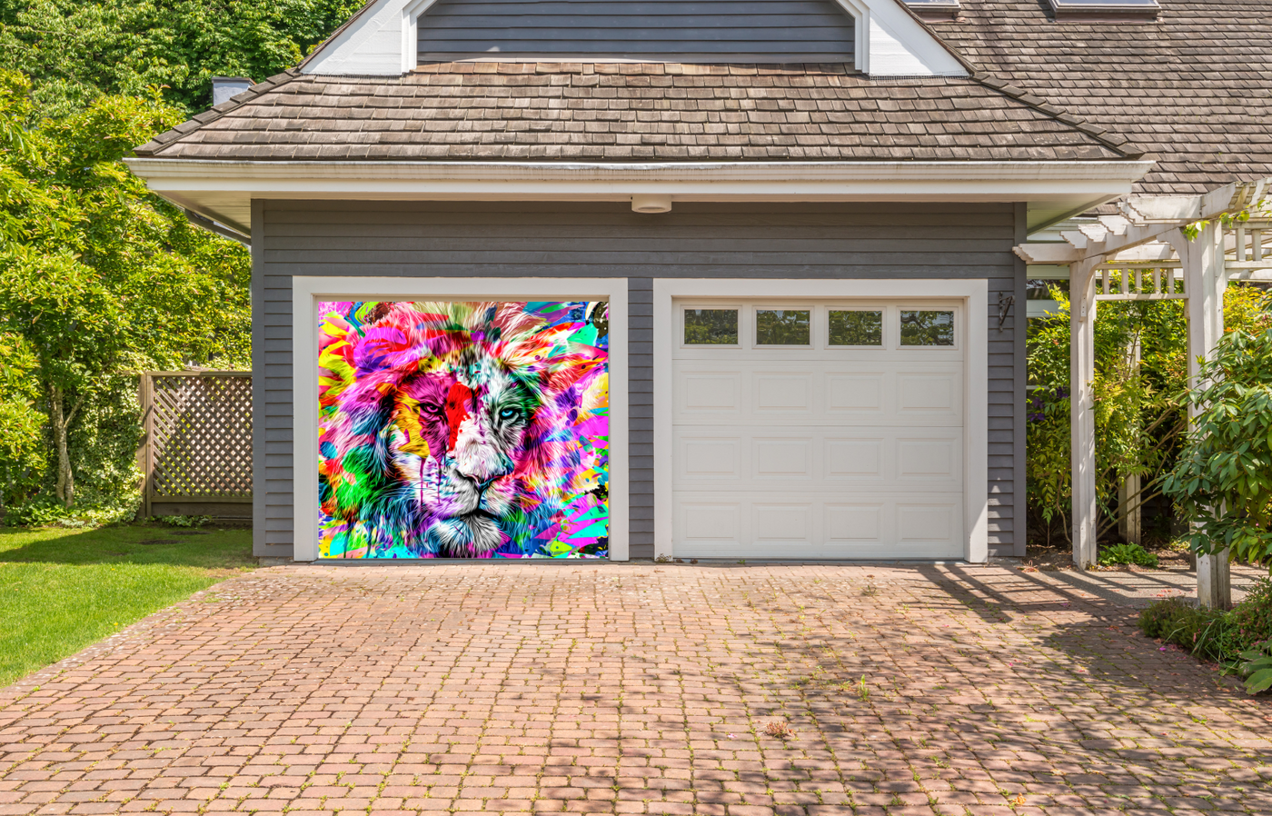 Lion Head Art Garage Door Cover Wrap Banner
