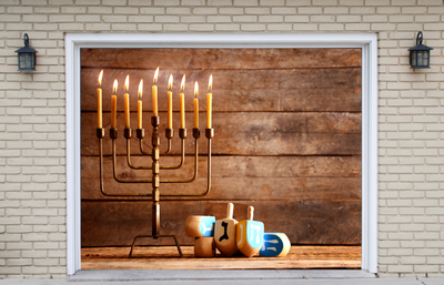 Menorah With Candles For Hanukkah Wooden Style Garage Door Cover