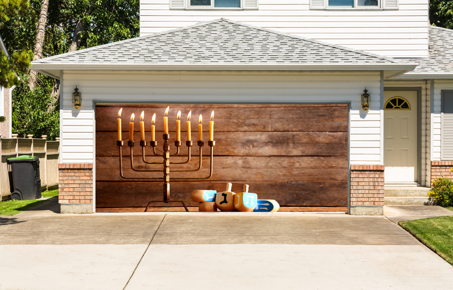 Menorah With Candles For Hanukkah Wooden Style Garage Door Cover