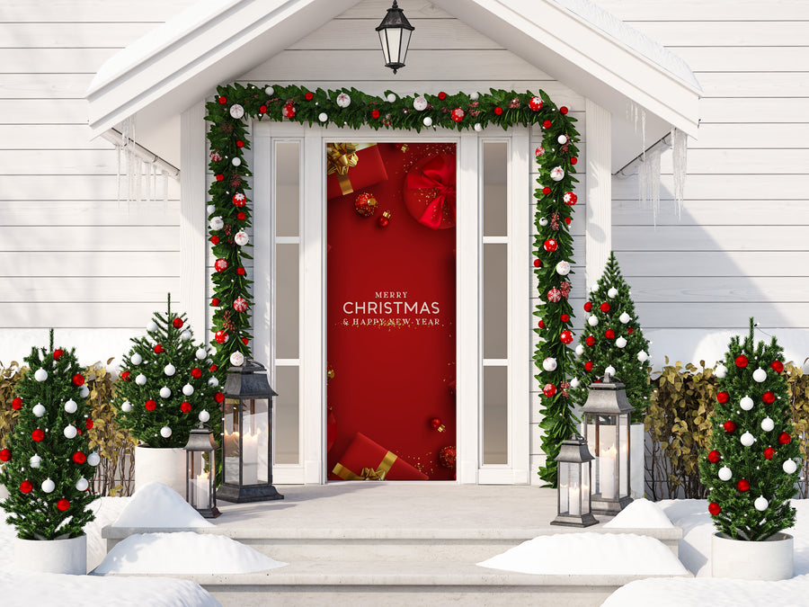 Merry Christmas And Happy New Year Front Door Cover