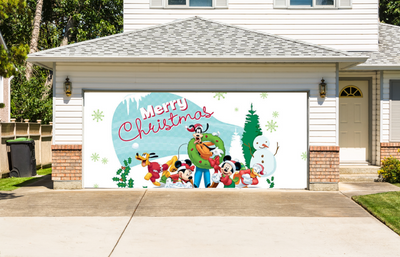 Merry Christmas Disney Garage Door Cover Banner Backdrop