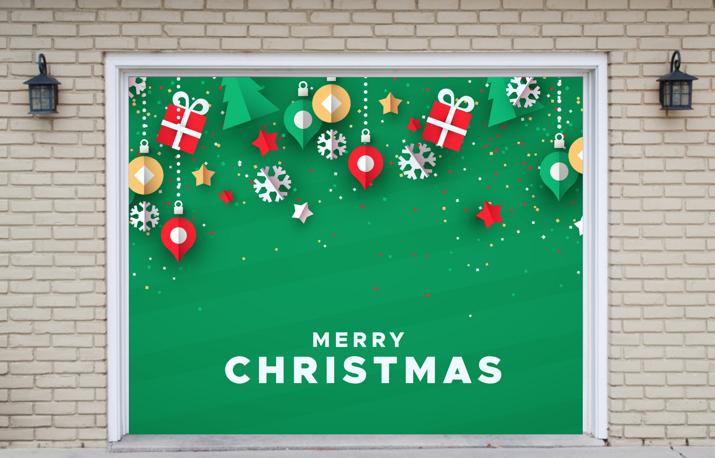 Merry Christmas Holiday Icons Banner Of Art Garage Door Cover Banner Backdrop