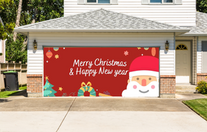 Merry Christmas & Happy New Year Santa Claus Garage Door Cover Banner Backdrop