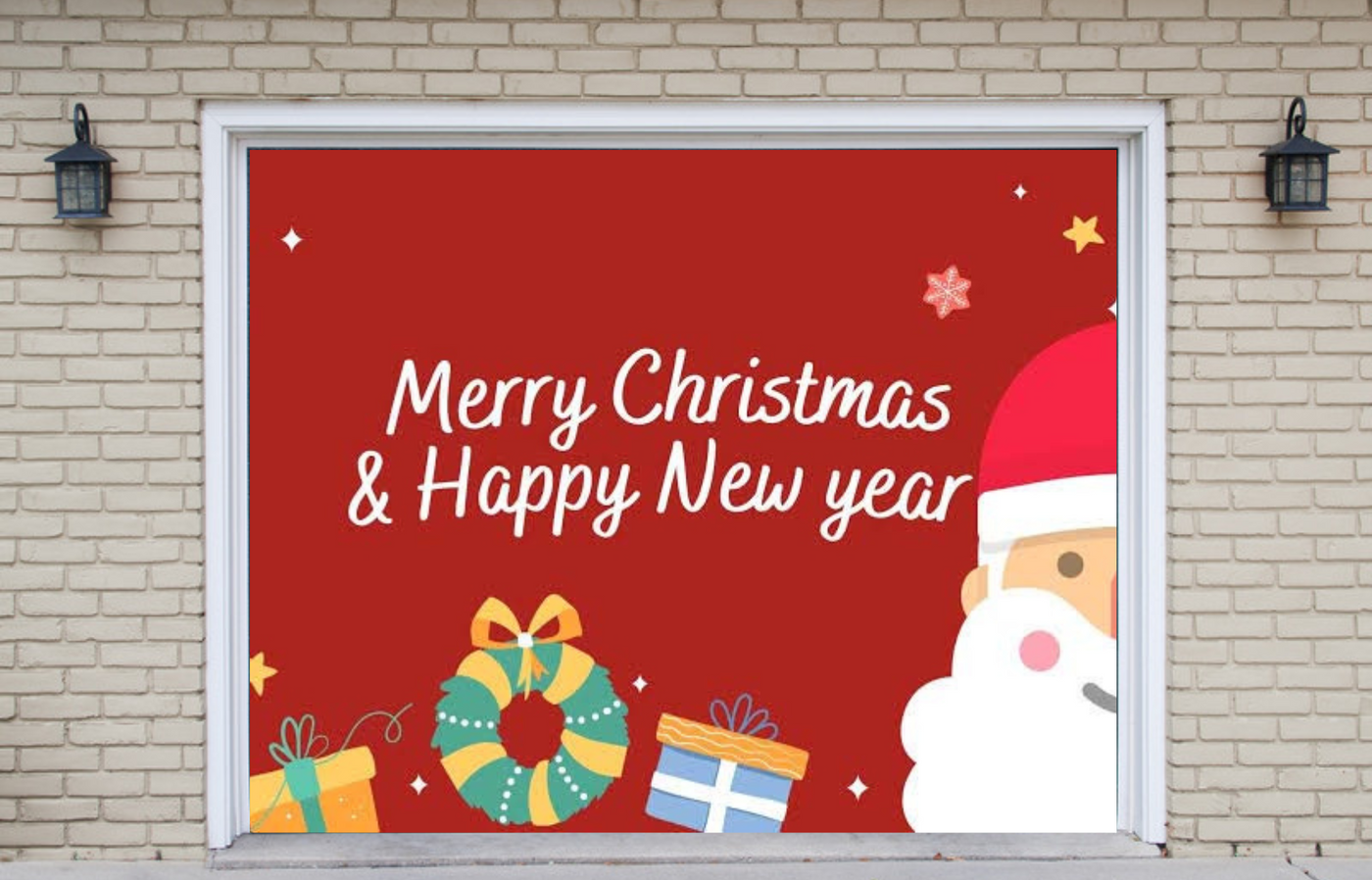 Merry Christmas & Happy New Year Santa Claus Garage Door Cover Banner Backdrop