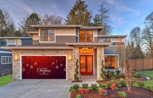 Merry Christmas And Happy New Year Sparkle Red And Burgundy Garage Door Mural Cover Banner Backdrop
