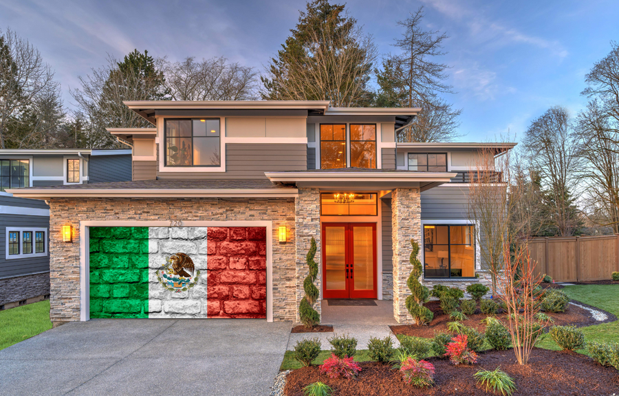 Mexico Flag On Brick Wall Garage Door Cover