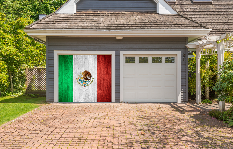 Mexico Flag On Wooden Garage Door Cover