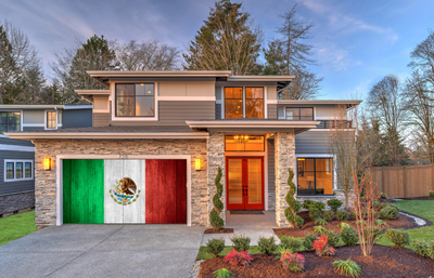 Mexico Flag On Wooden Garage Door Cover