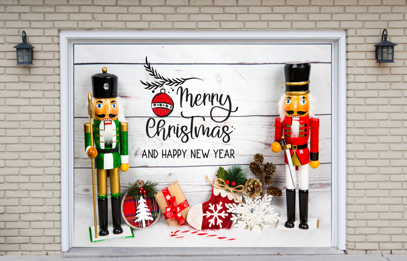 Nutcrackers Merry Christmas and Happy New Year Garage Door Cover Banner Backdrop
