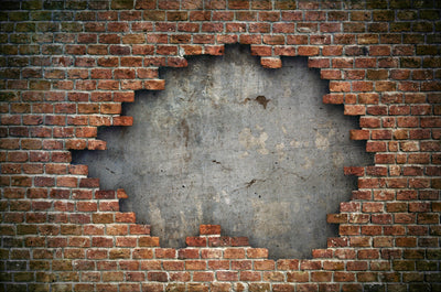 Old Red Brick Wall Damaged Garage Door Cover Banner Backdrop Wrap