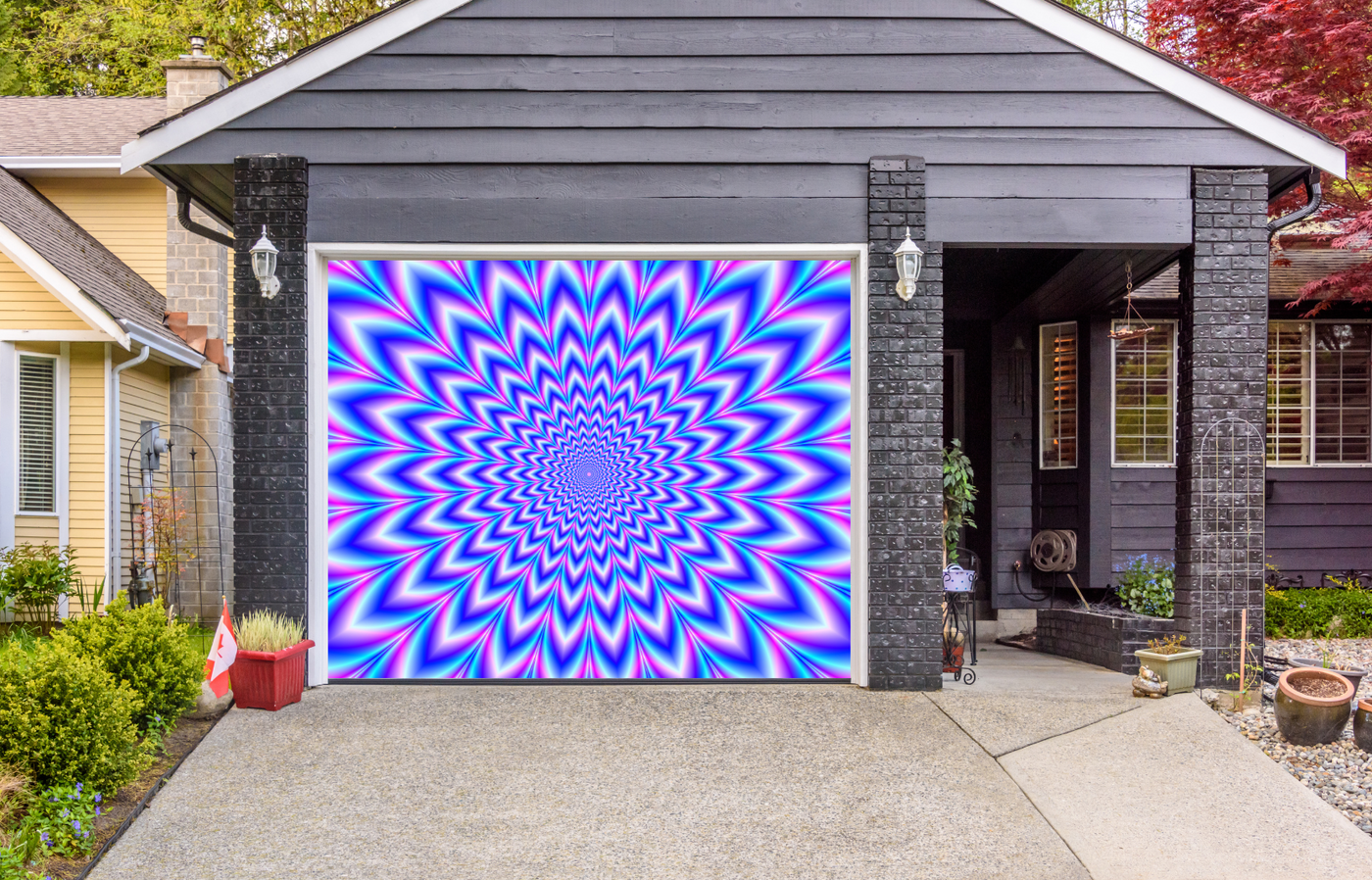 Crinkle Cut Pulse in Blue Pink and Violet Psychedelic Garage Door Cover Wrap