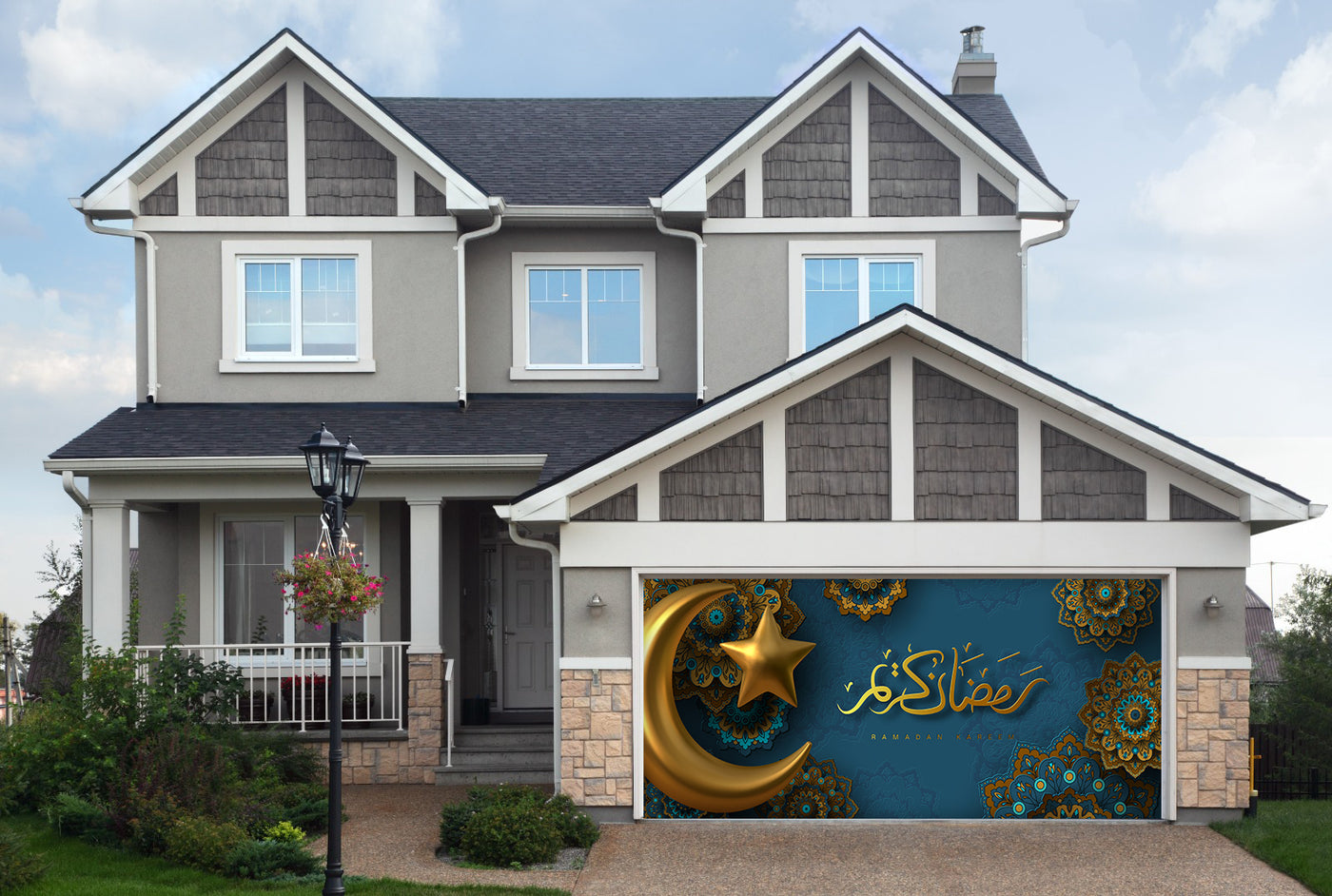 Ramadan Kareem Banner With 3d Metallic Golden Crescent Moon