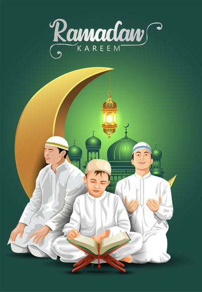 Ramadan Kareem and Eid Mubarak Islamic Group of People Reading Quran Front Door Cover