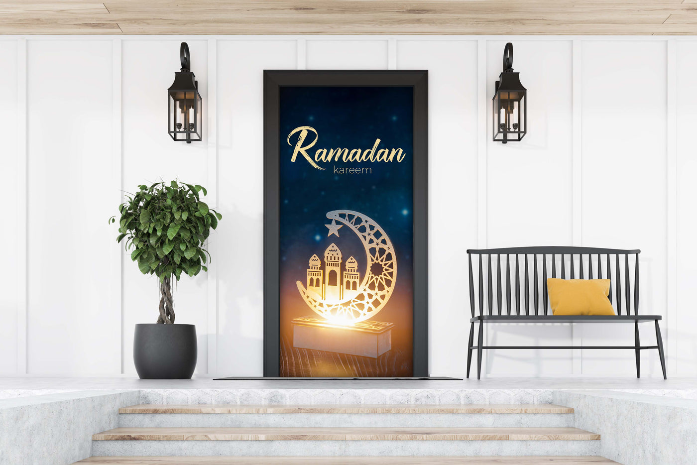 מנורת רמדאן נגד שמי ערב שלווים ויפים