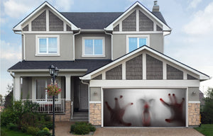 Fondo de pancarta para puerta de garaje de Halloween con payaso aterrador atrapado
