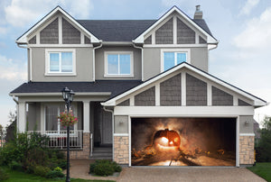 Scary Halloween Pumpkin On Wooden Planks Garage Door Cover Banner Backdrop