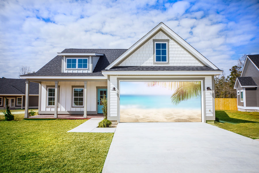 Sunny tropical Caribbean beach with palm trees Door - Decor-Your-Door