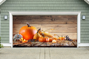 Fondo para puerta de garaje con calabazas de Acción de Gracias, maíz y velas