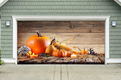 Thanks giving Background - Pumpkins With Corncob And Candles Doors - Decor-Your-Door