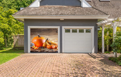 Thanks Giving Pumpkins With Corn And Candles Garage Door Cover Banner Backdrop
