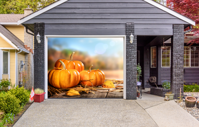 Thanksgiving Pumpkins And Leaves Wooden Table Door Garage Door Cover Banner Backdrop