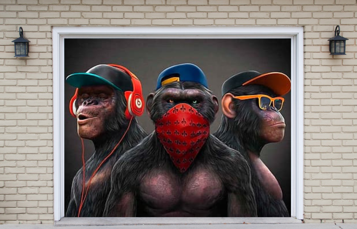 Three Wise Monkeys Garage Door Cover Banner Backdrop