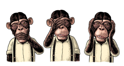 Three Wise Monkeys. Not See, Not Hear, Not Speak. Vintage Garage Door Cover Banner Backdrop
